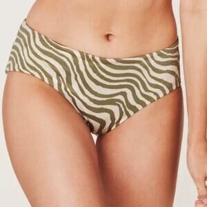 Andie‎ Swim The Hipster Bikini Bottom Bias Stripe Olive Size Medium